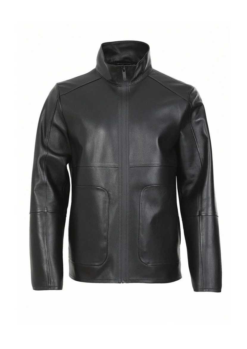 Black Leather Leather Coat - 8