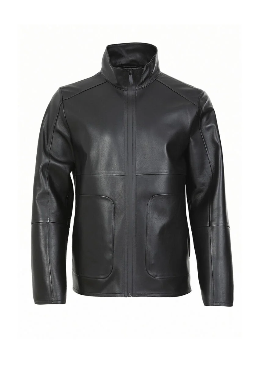 Black Leather Leather Coat - 8