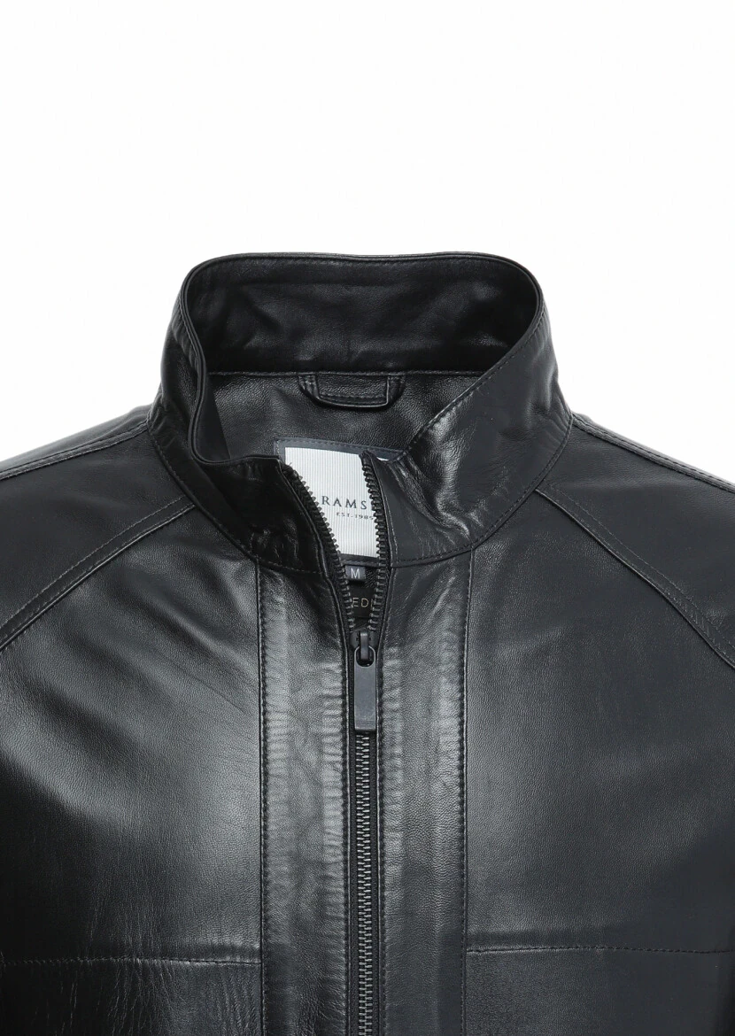 Black Leather Leather Coat - 2