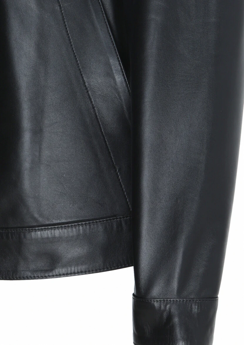 Black Leather Leather Coat - 3