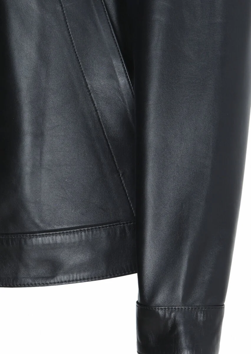 Black Leather Leather Coat - 3