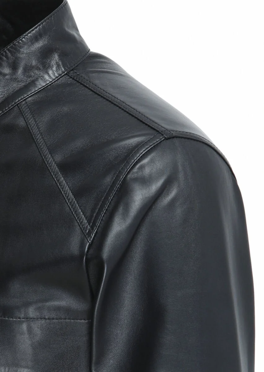 Black Leather Leather Coat - 4