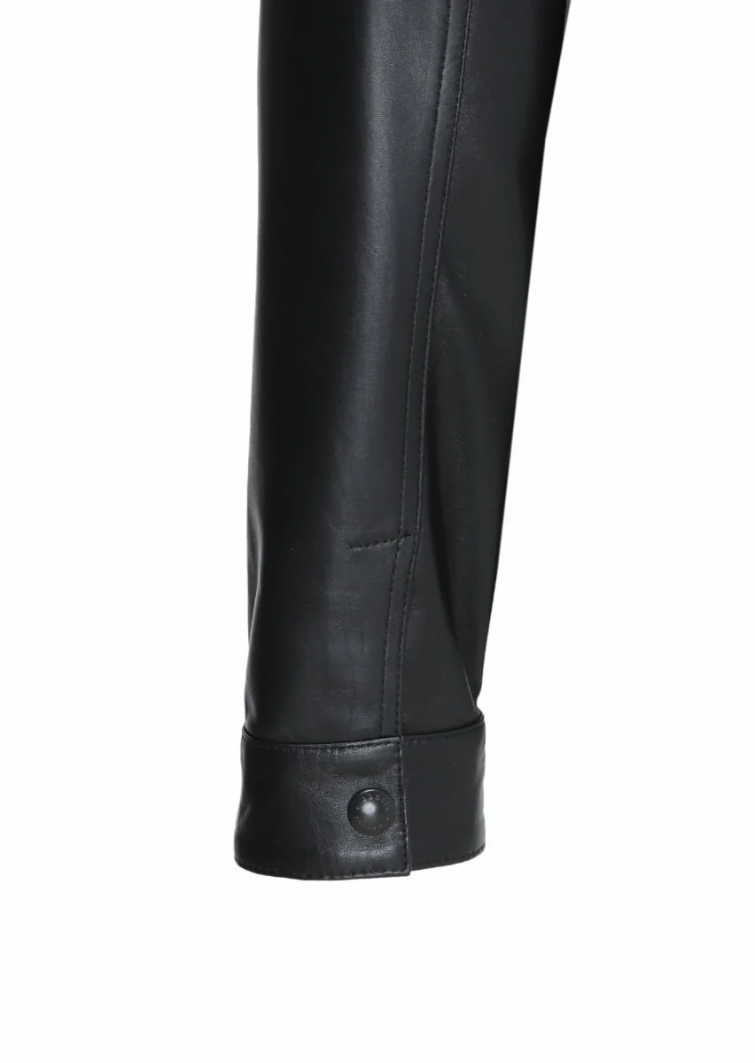Black Leather Leather Coat - 5