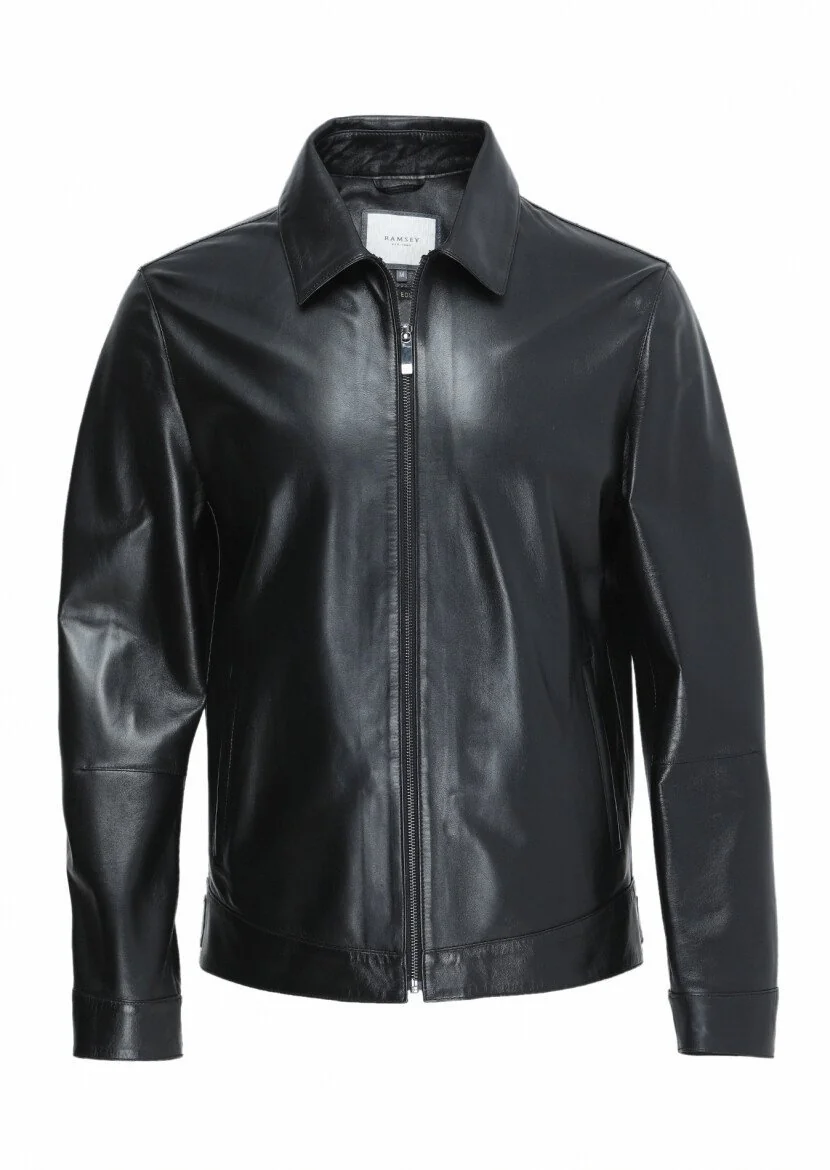 Black Leather Leather Coat - 1