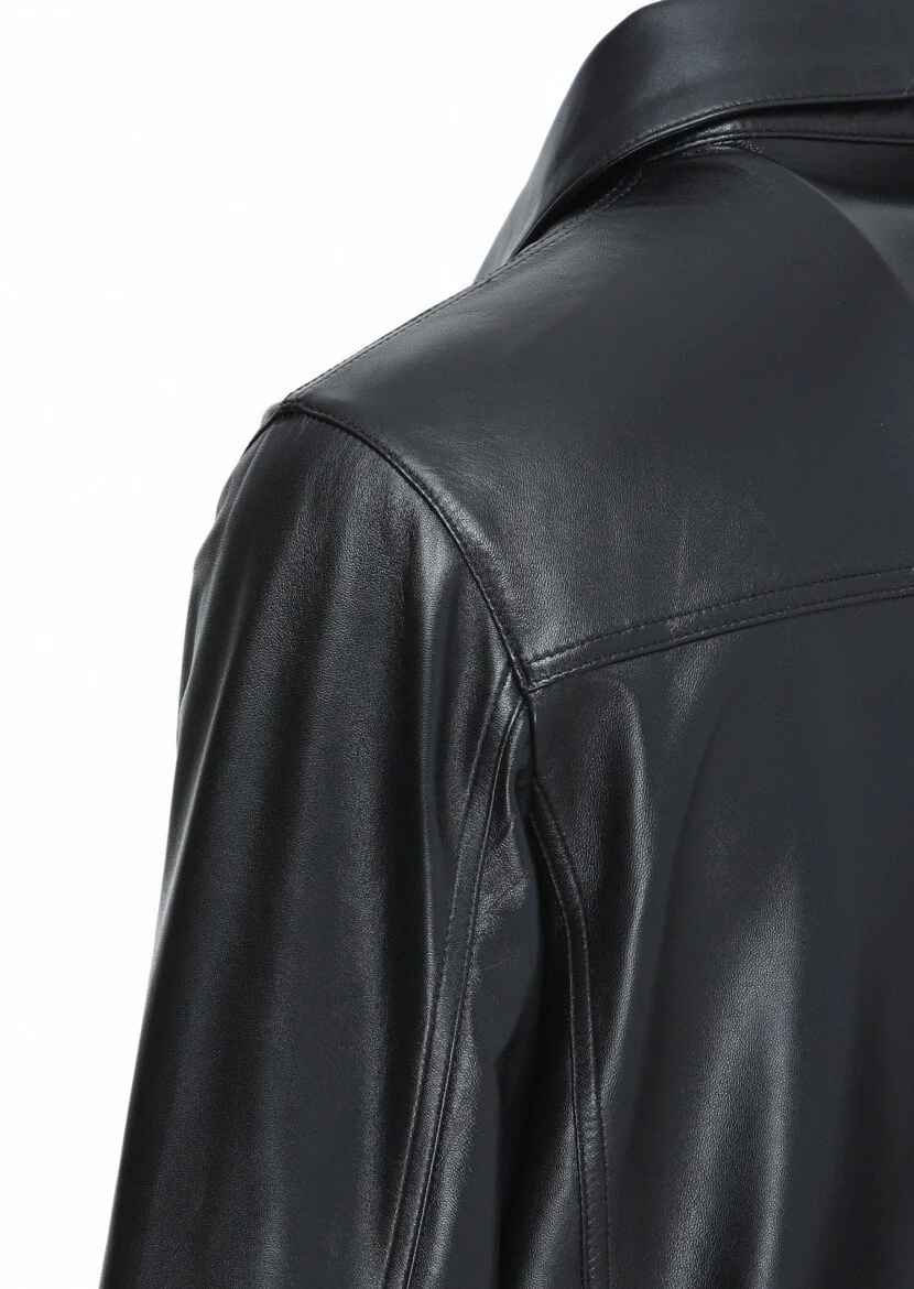 Black Leather Leather Coat - 5