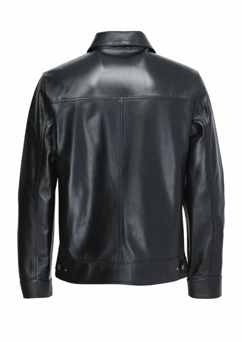 Black Leather Leather Coat - 6