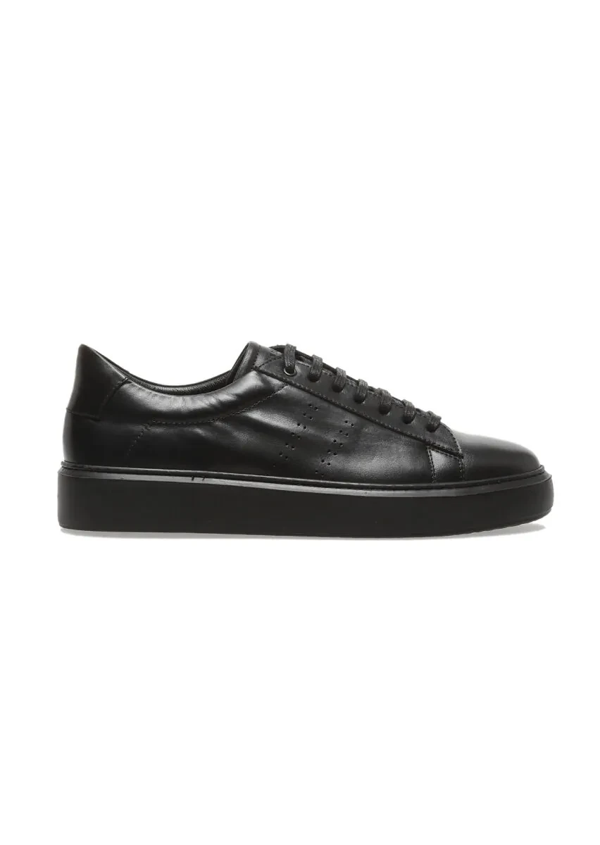 Black Leather Sport Sneaker - 1