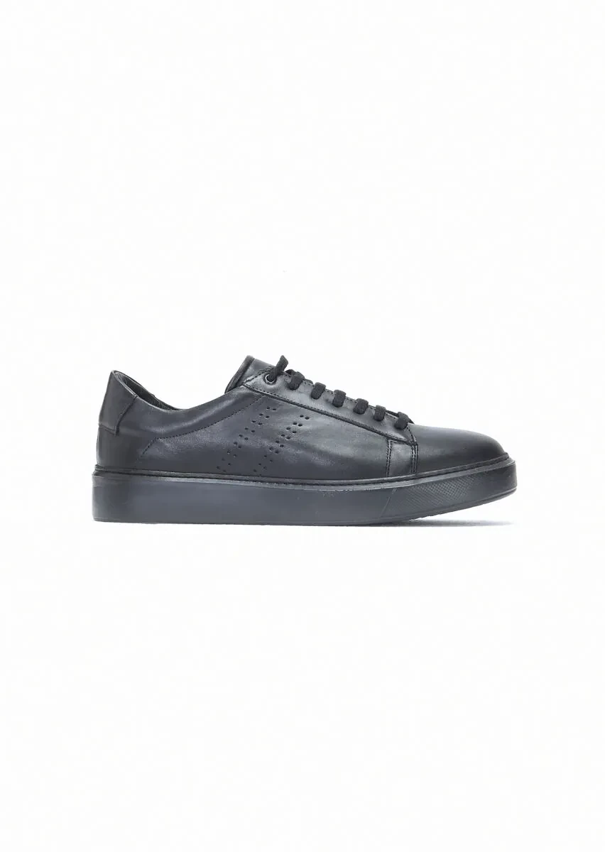 Black Leather Sport Sneaker - 1