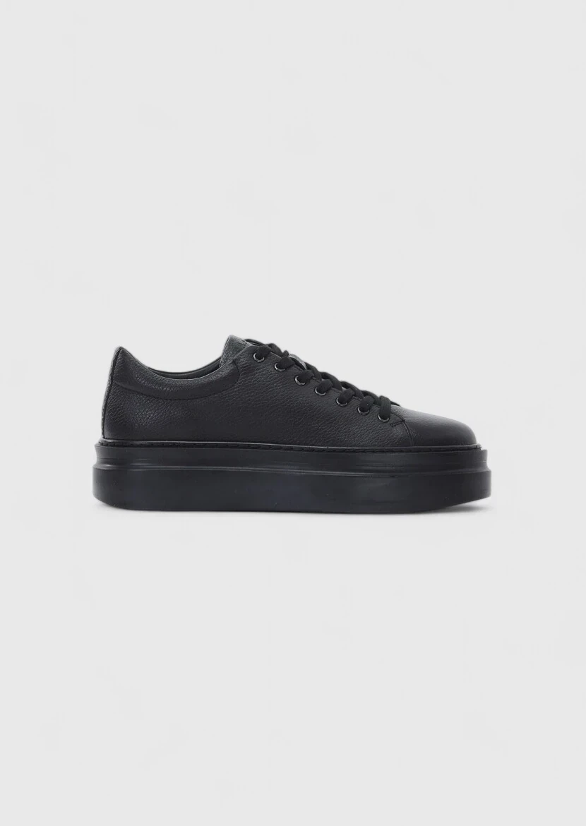Black Leather Sport Sneaker - 1