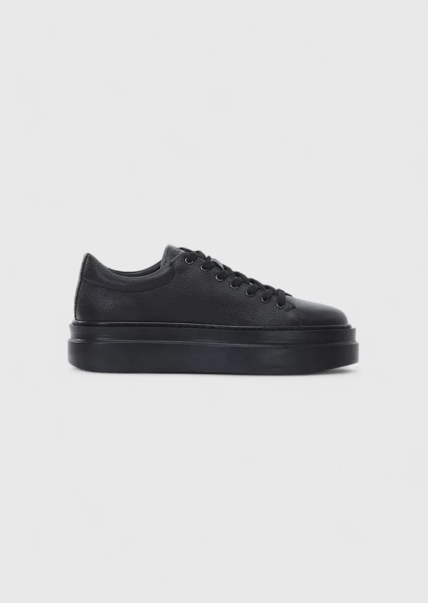 Black Leather Sport Sneaker - 1