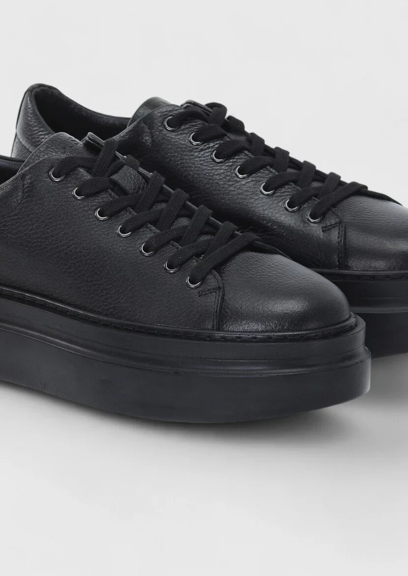 Black Leather Sport Sneaker - 3
