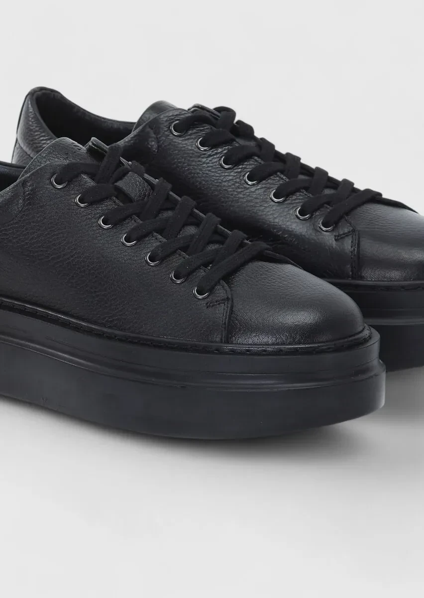 Black Leather Sport Sneaker - 3