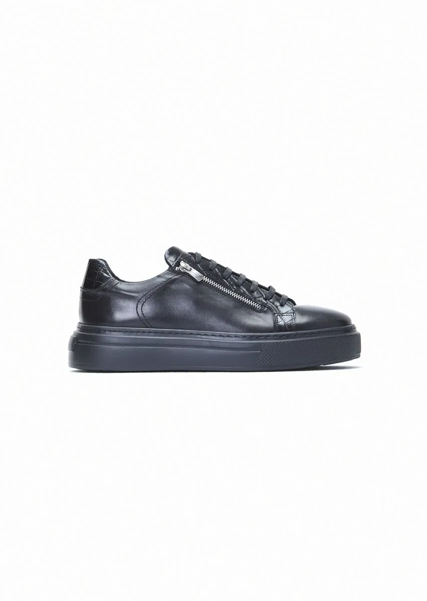 Black Leather Sport Sneaker - 1