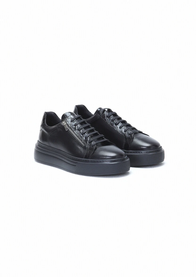 Black Leather Sport Sneaker - 2