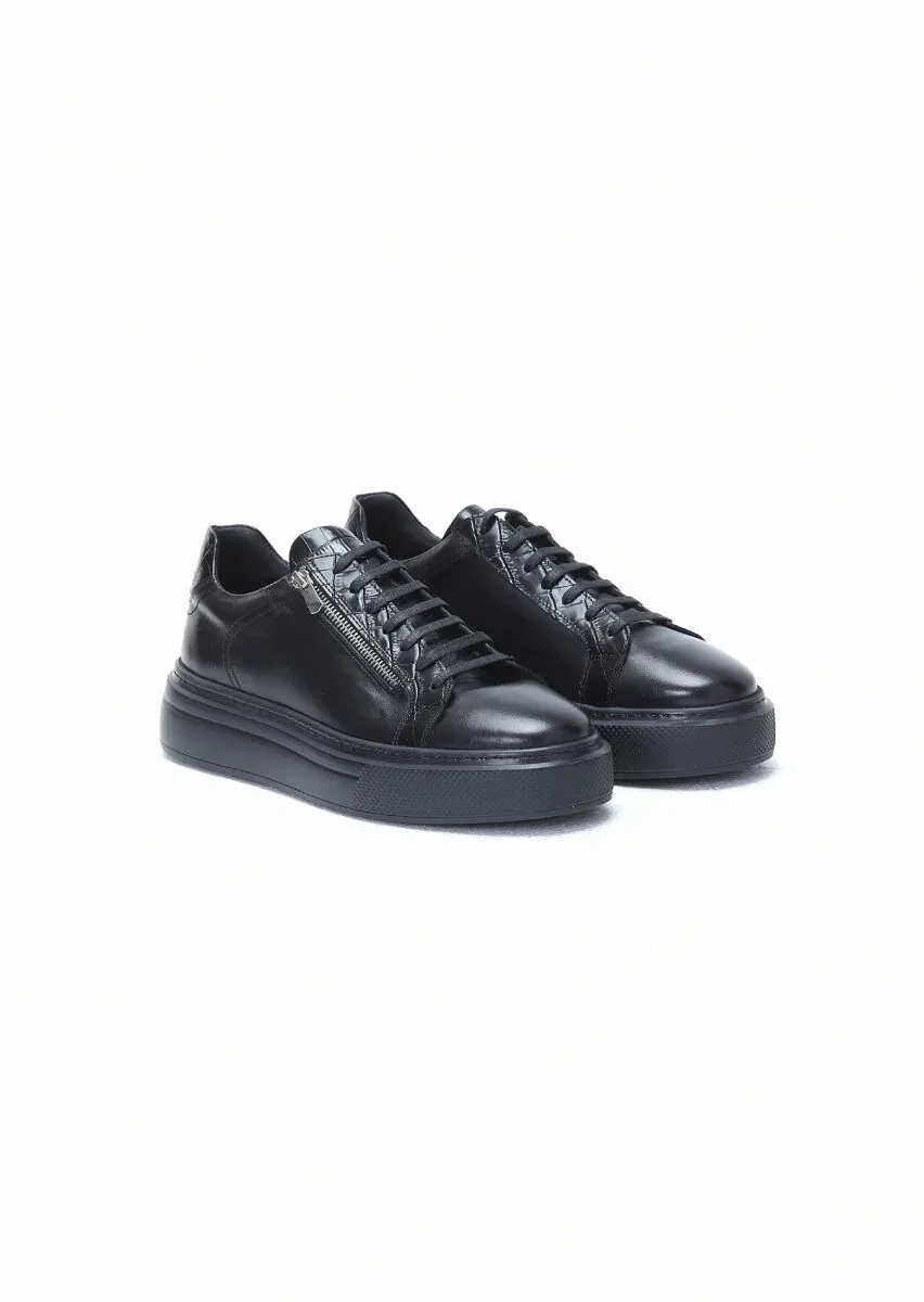 Black Leather Sport Sneaker - 2