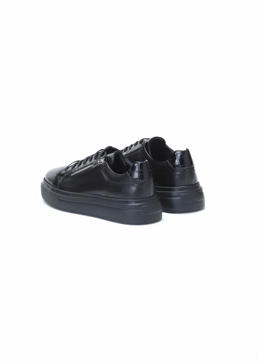 Black Leather Sport Sneaker - 4