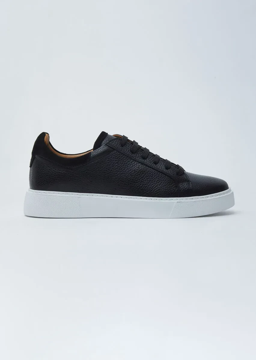 Black Leather Sport Sneaker - 1
