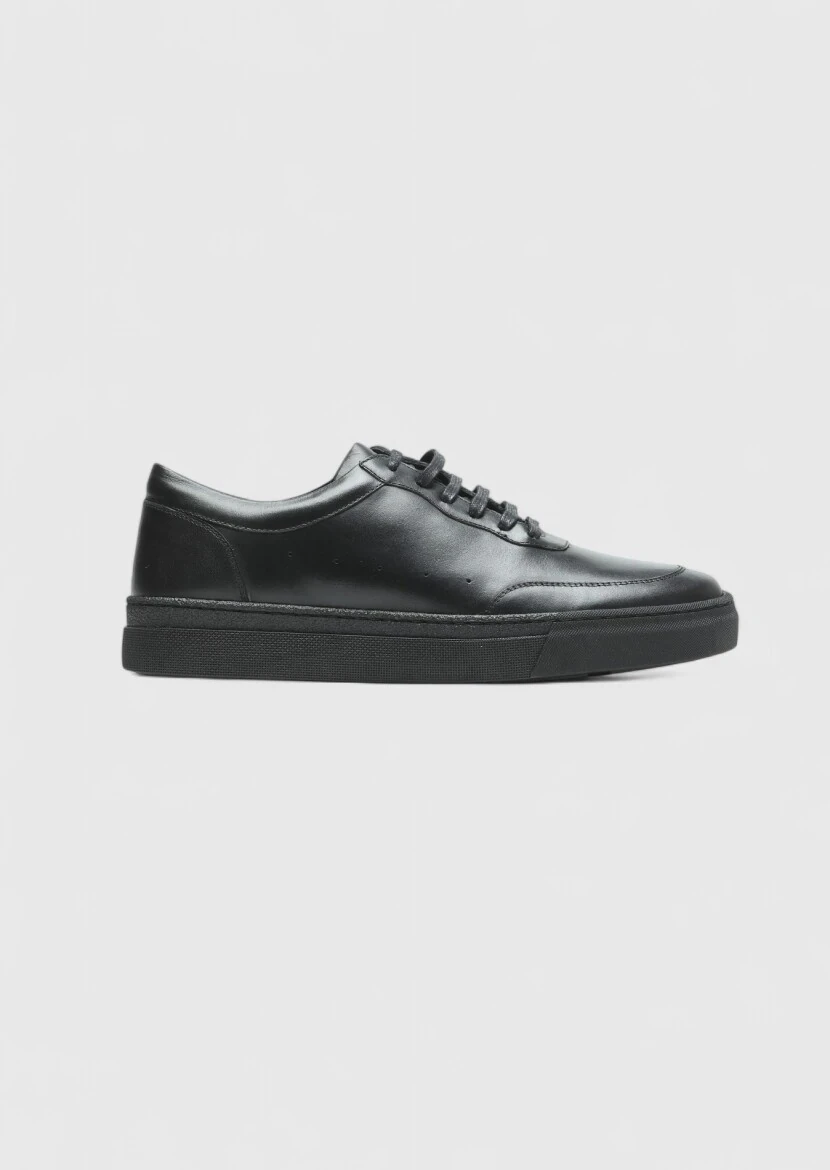 Black Leather Sport Sneaker - 1