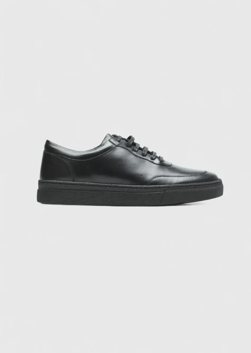 Black Leather Sport Sneaker - 1