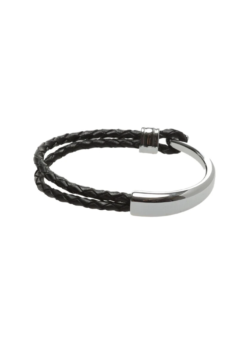 Black Leather Wristband - 1