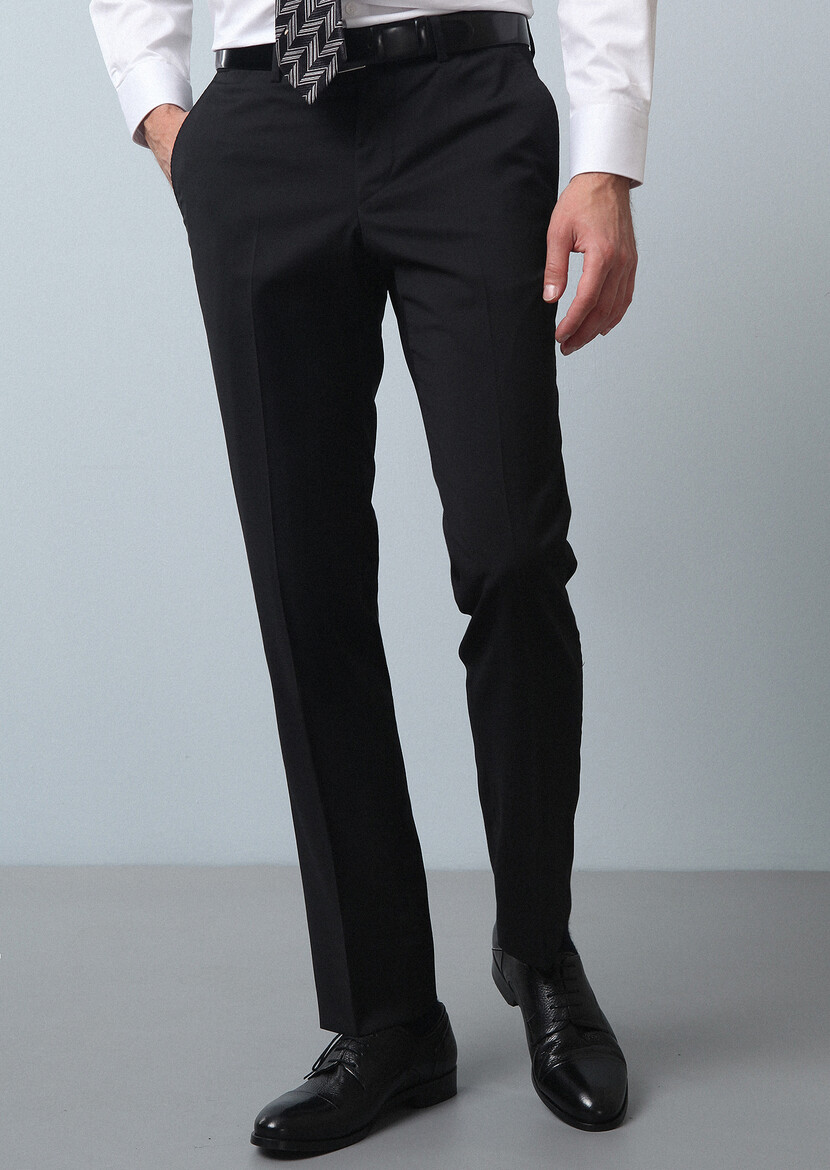 Black Material Classical 100% Wool Trousers - 2