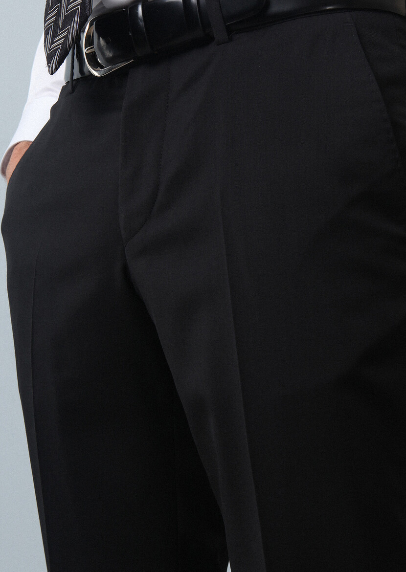 Black Material Classical 100% Wool Trousers - 3