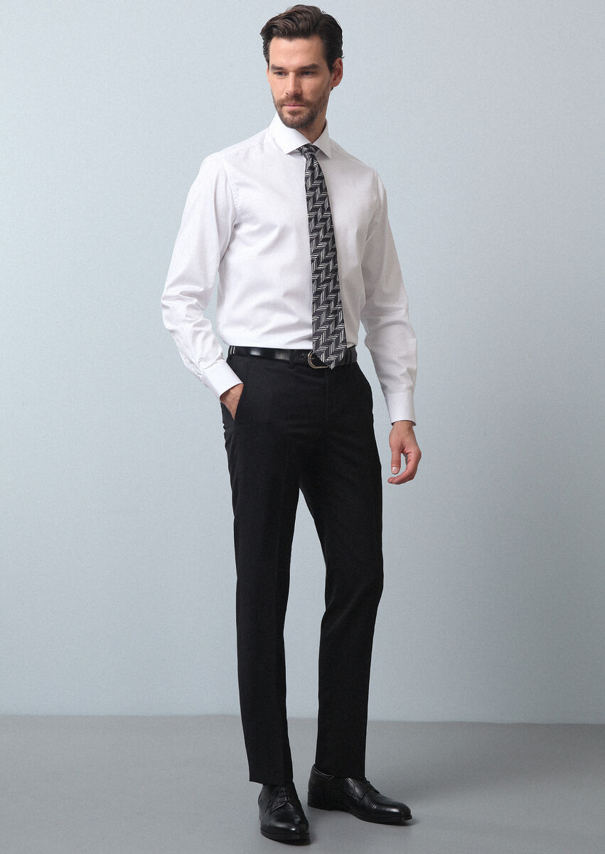 Black Material Classical 100% Wool Trousers - 4