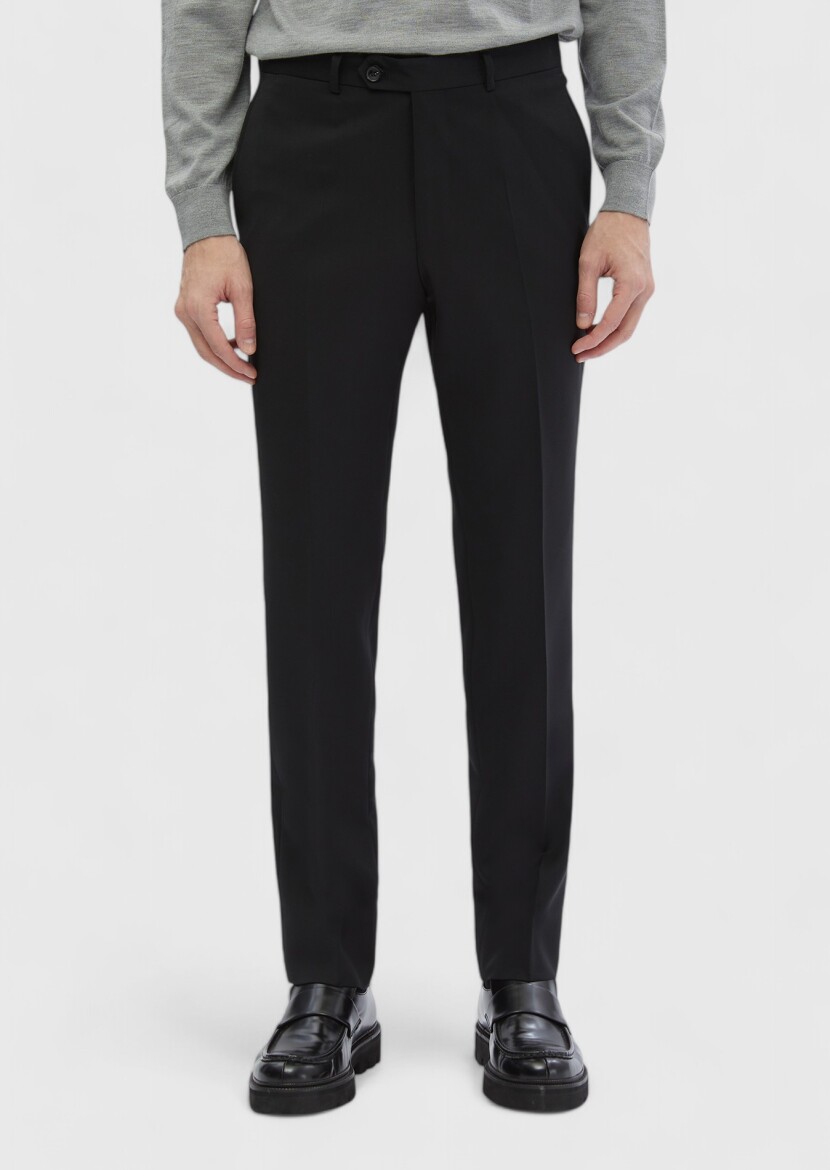 Black Material Classical 100% Wool Trousers - RAMSEY