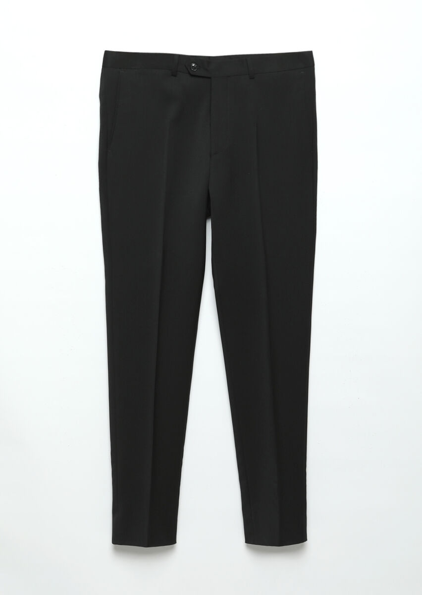 Black Material Classical 100% Wool Trousers - 1