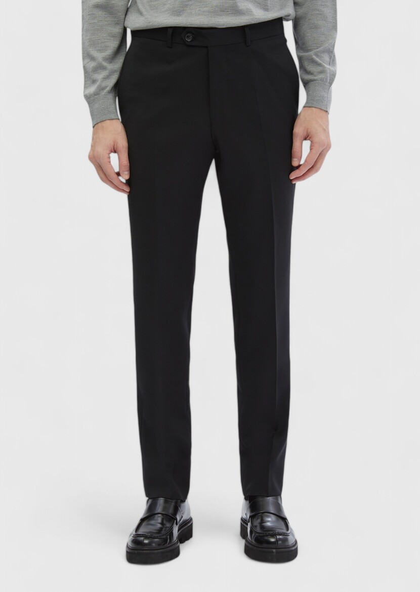 Black Material Classical 100% Wool Trousers - 3