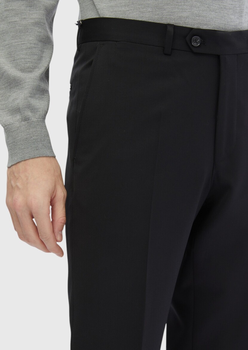 Black Material Classical 100% Wool Trousers - 4