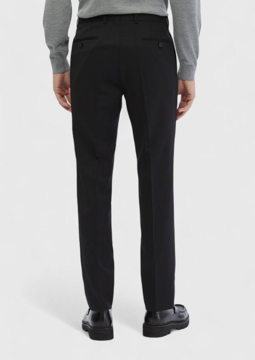 Black Material Classical 100% Wool Trousers - 5