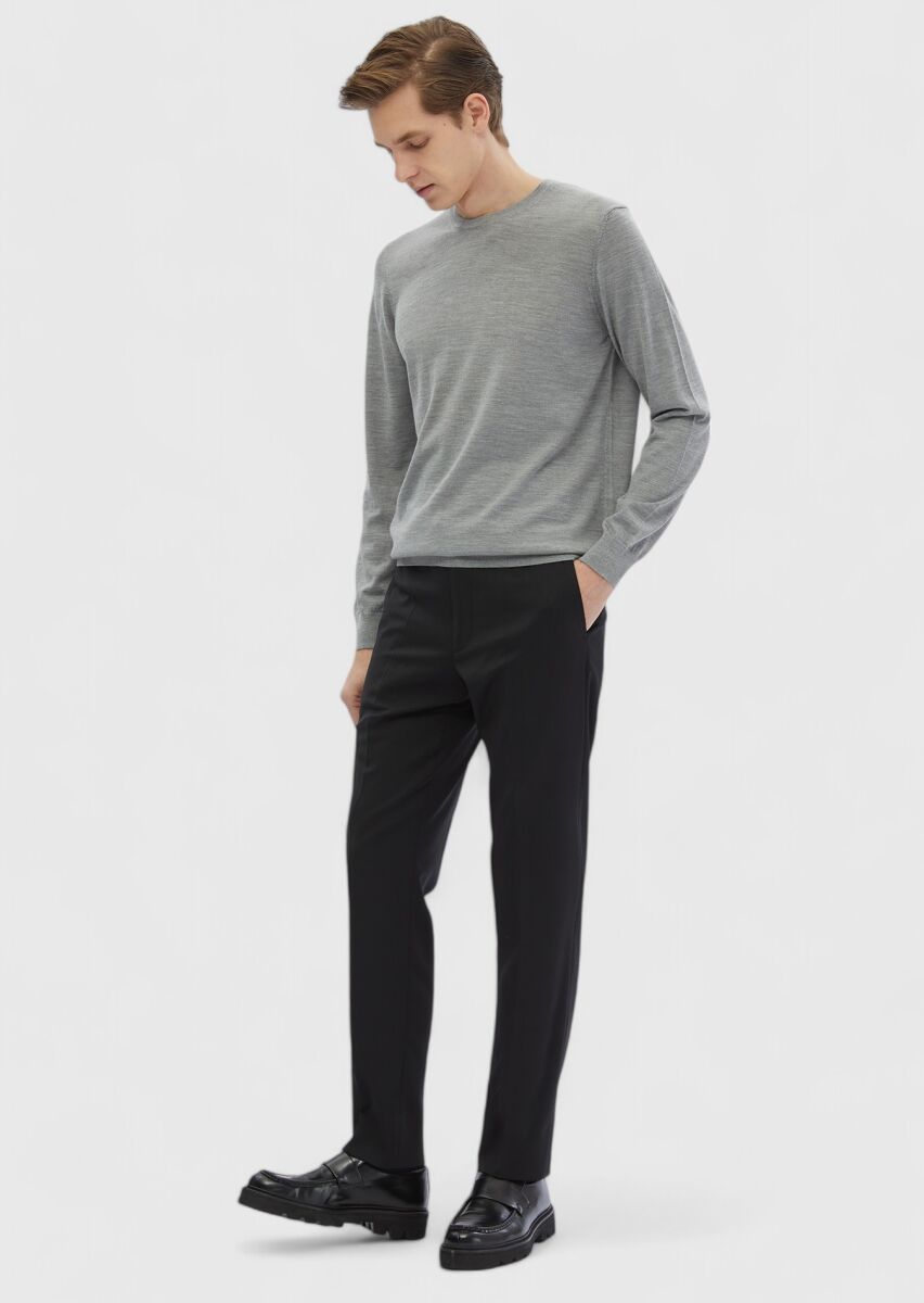 Black Material Classical 100% Wool Trousers - 1