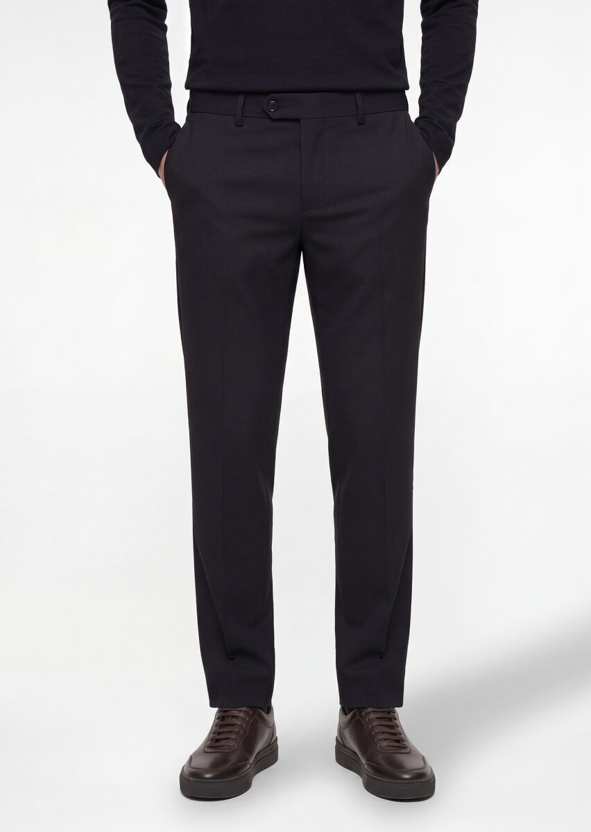 Black Material Comfort Fit Classical 100% Wool Trousers - 2