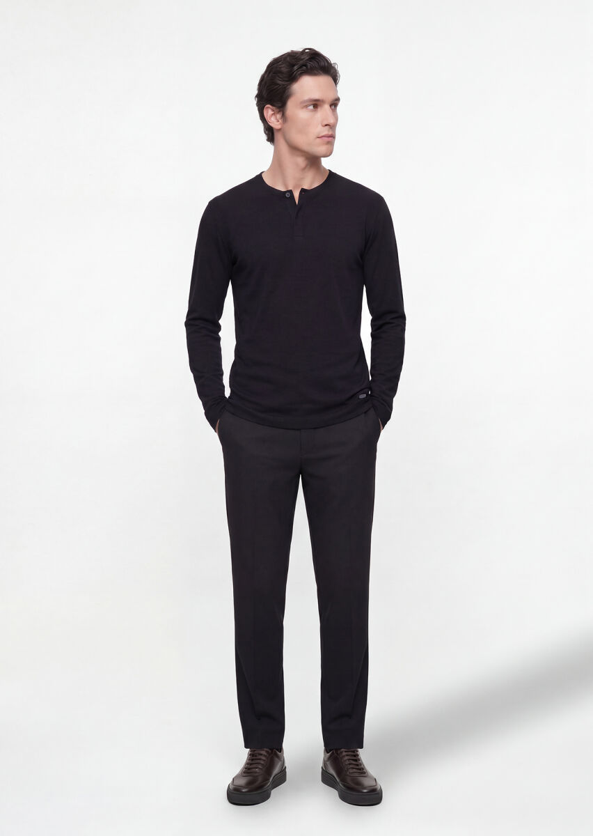 Black Material Comfort Fit Classical 100% Wool Trousers - 3