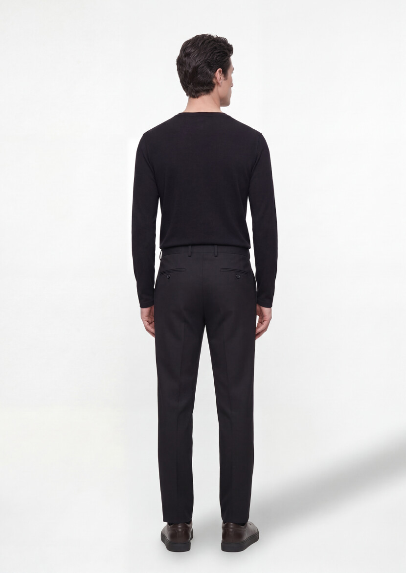 Black Material Comfort Fit Classical 100% Wool Trousers - 4