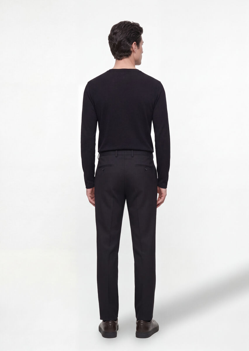 Black Material Comfort Fit Classical 100% Wool Trousers - 4
