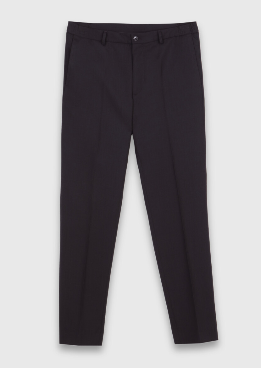 Black Material Comfort Fit Classical 100% Wool Trousers - 5