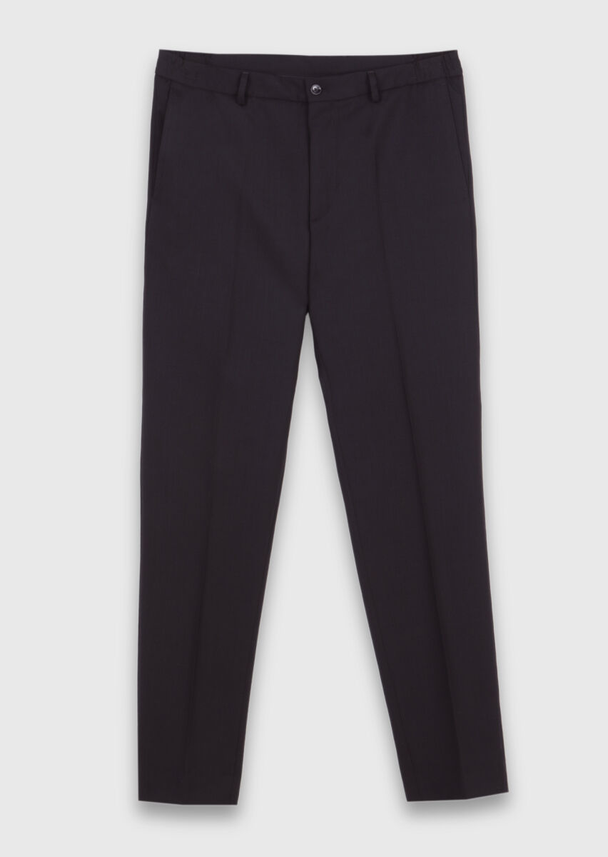 Black Material Comfort Fit Classical 100% Wool Trousers - 5