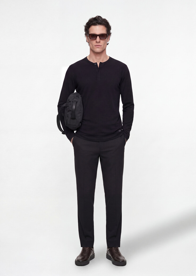 Black Material Comfort Fit Classical 100% Wool Trousers - RAMSEY