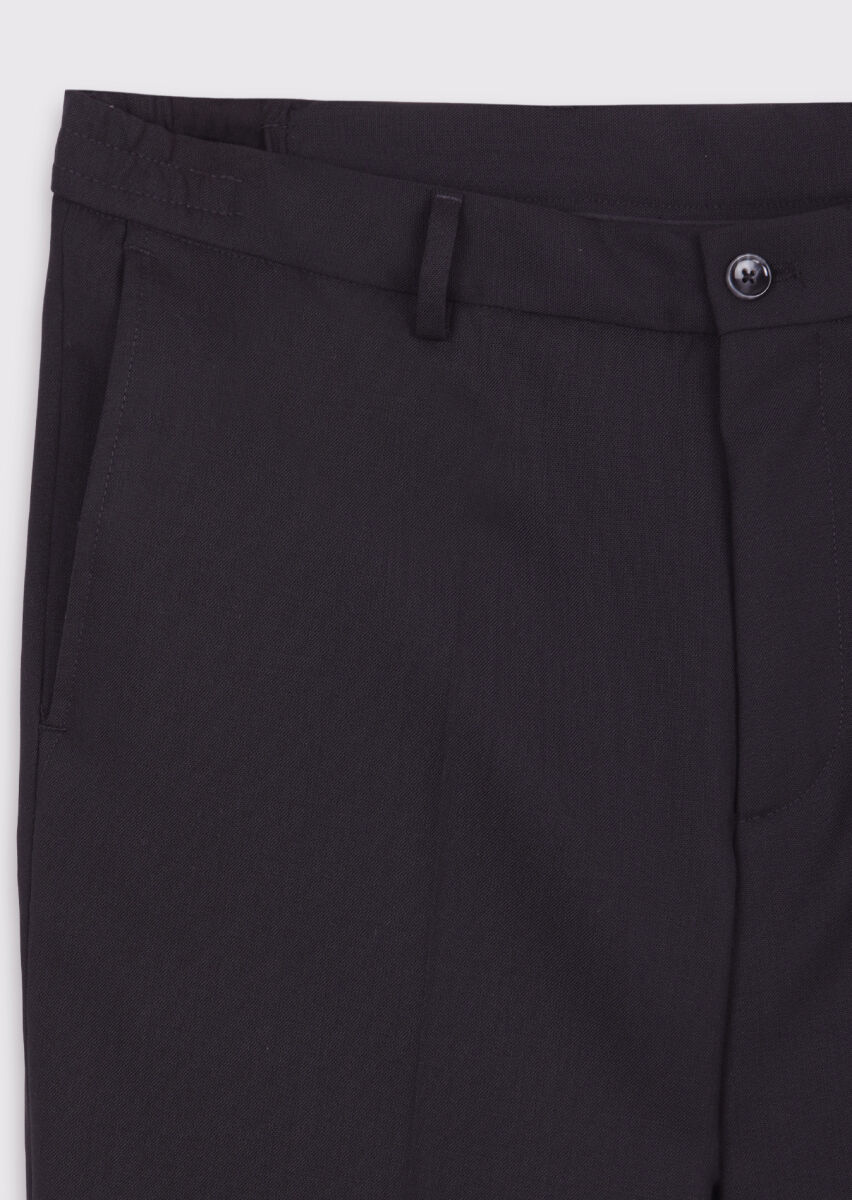 Black Material Comfort Fit Classical 100% Wool Trousers - 6