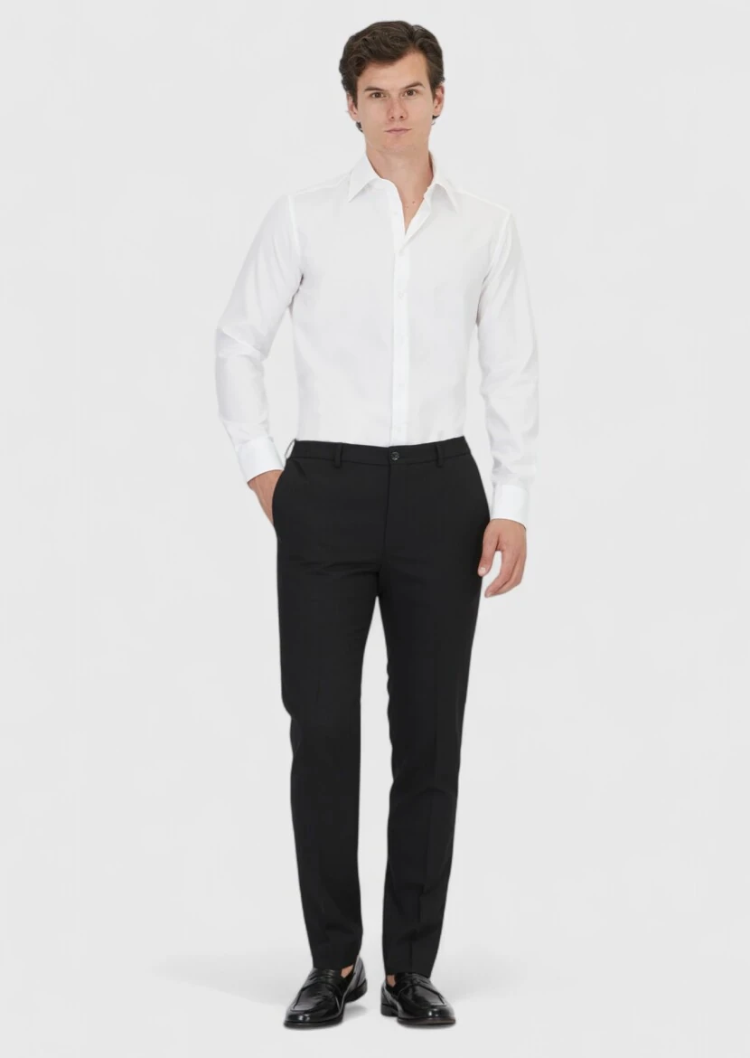 Black Material Comfort Fit Classical 100% Wool Trousers - 1