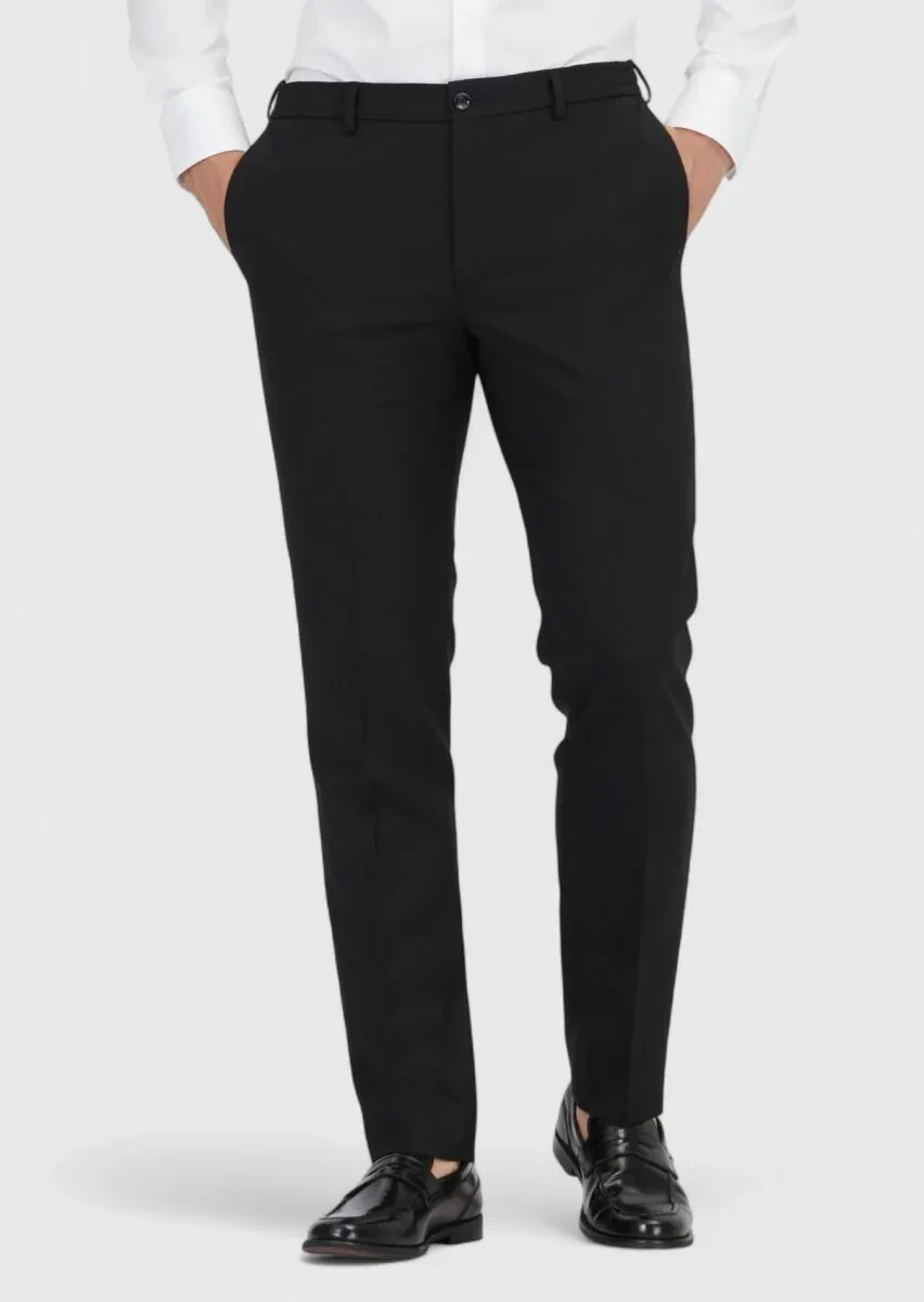 Black Material Comfort Fit Classical 100% Wool Trousers - 2