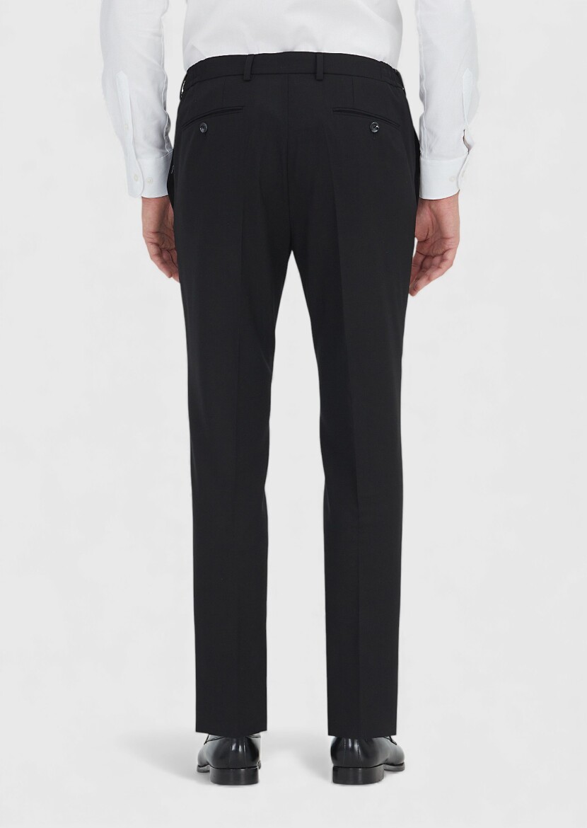 Black Material Comfort Fit Classical 100% Wool Trousers - 5