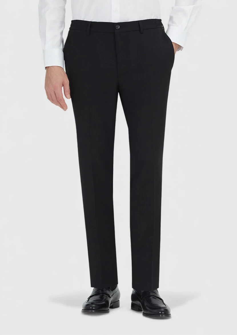 Black Material Comfort Fit Classical 100% Wool Trousers - RAMSEY