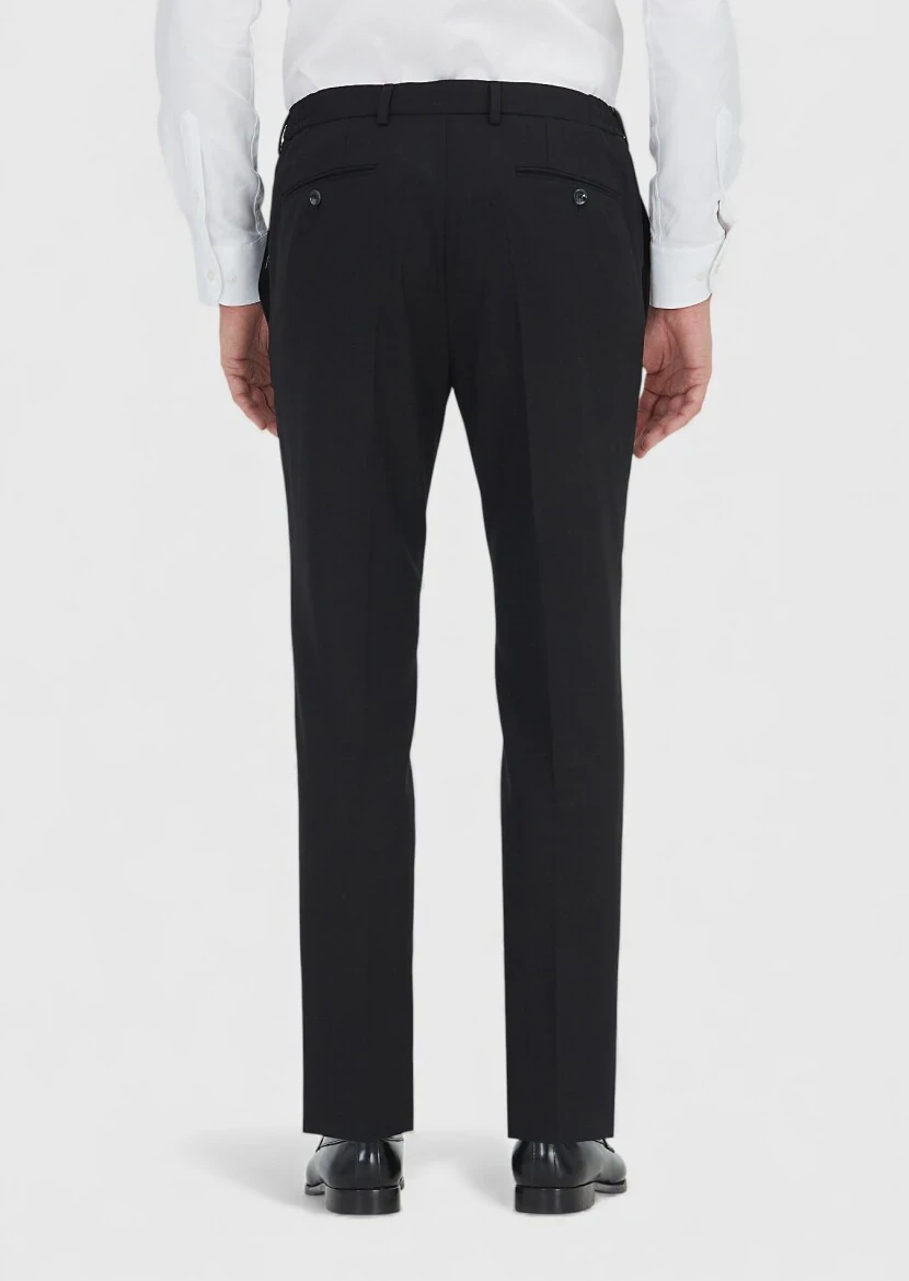 Black Material Comfort Fit Classical 100% Wool Trousers - 5