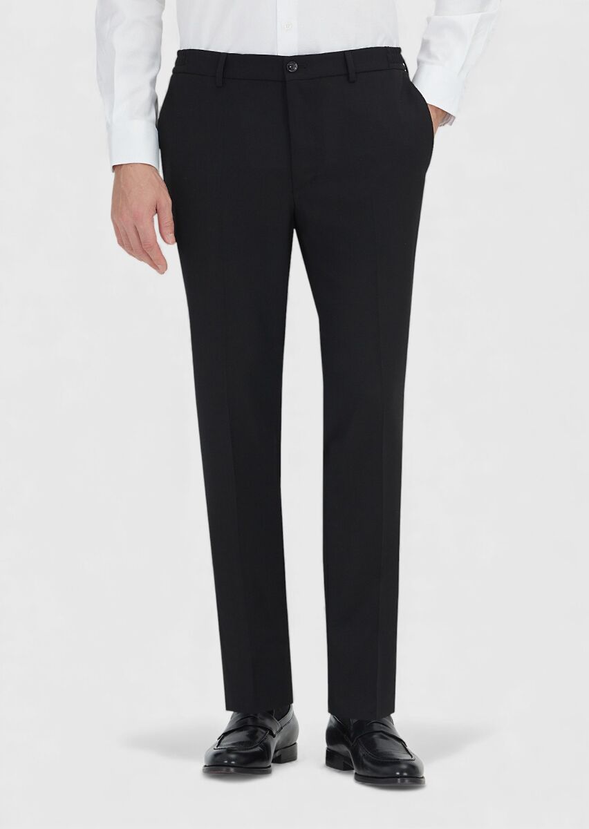 Black Material Comfort Fit Classical 100% Wool Trousers - 2