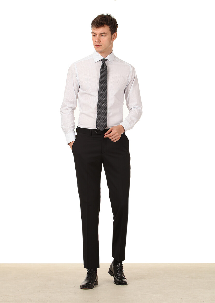 Black Material Modern Fit Classical 100% Wool Trousers - 1