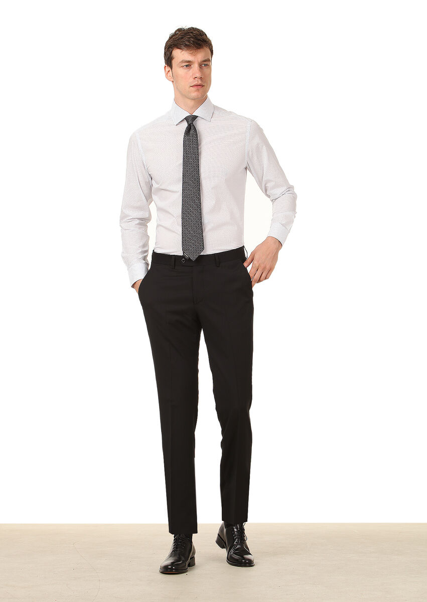 Black Material Modern Fit Classical 100% Wool Trousers - 2