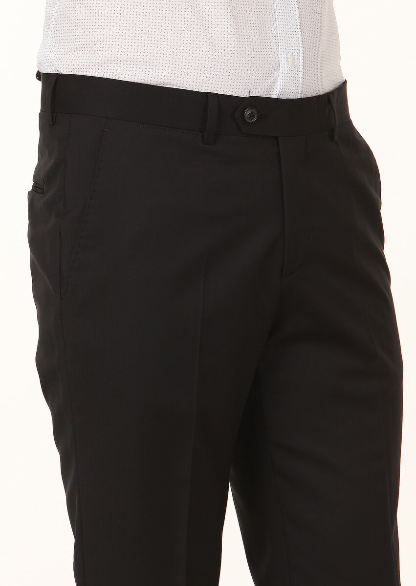 Black Material Modern Fit Classical 100% Wool Trousers - 3